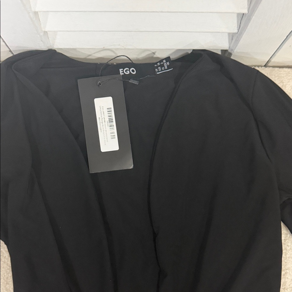 Ego Official long sleeve plunge neck bodysuit in black - Womens 2 - Picture 3 of 4